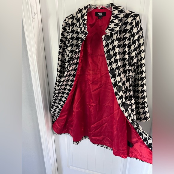 Houndstooth long wool blend jacket Sz M - Picture 7 of 11
